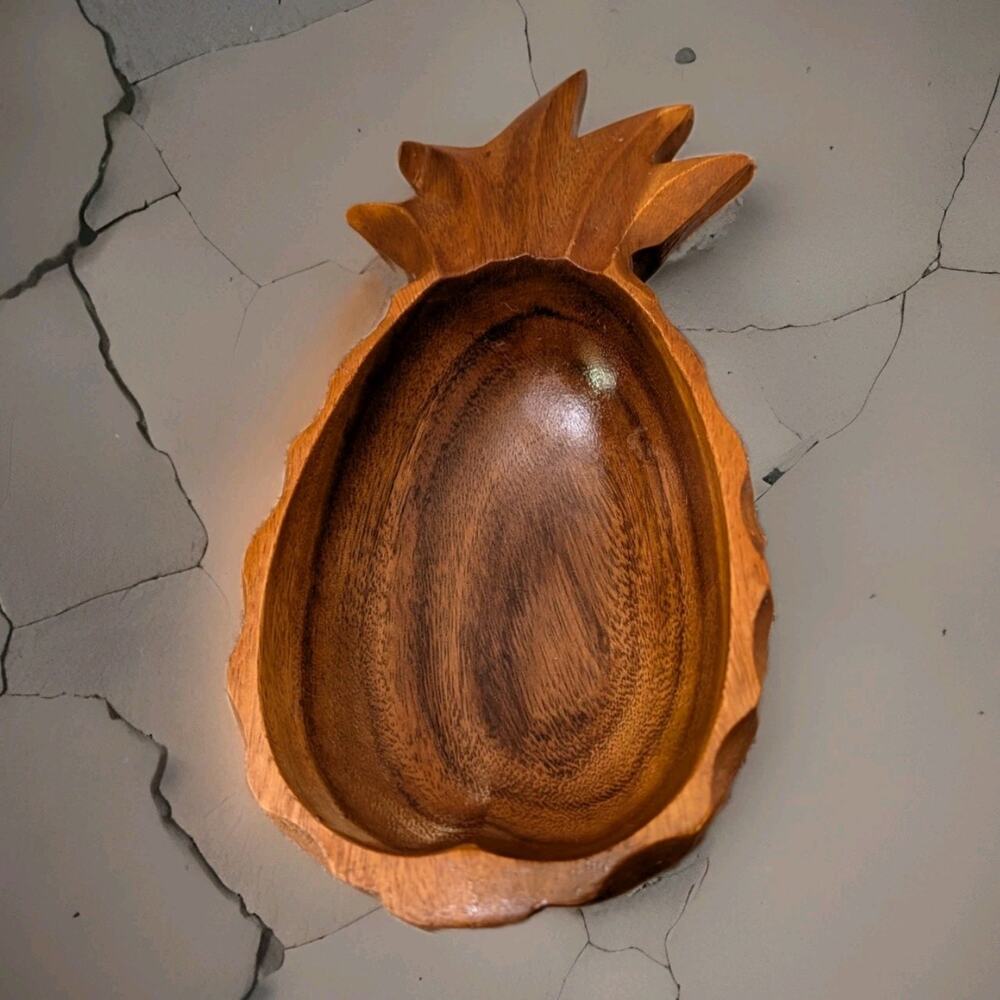 Kamari Wood Hand Carved Wooden Pineapple Shaped Bowl Dish Trinket Tray Catch All